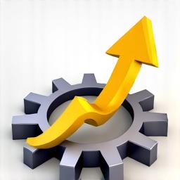 An upward-trending arrow integrated with a gear.